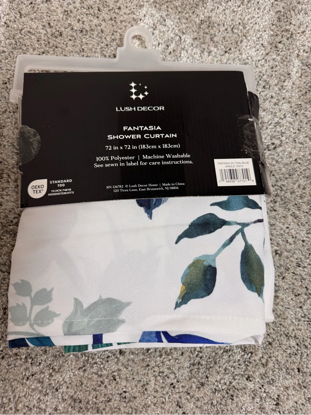 Lush Decor Fantasia Shower Curtain 72 x72 Teal & Blue Floral tropical bird